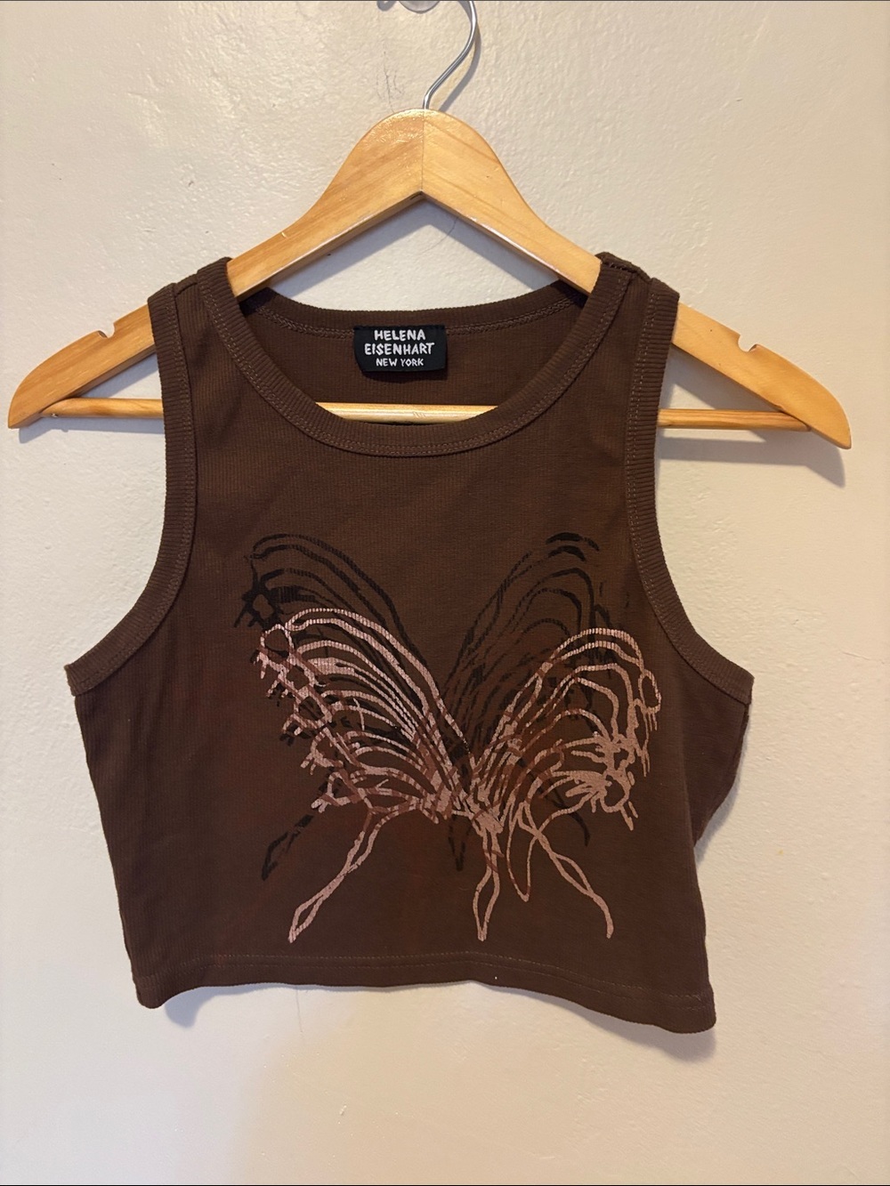 Helena Brown Cropped Butterfly Graphic Tank